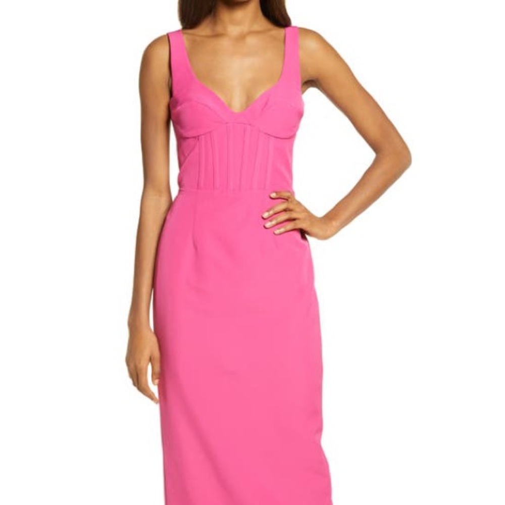 Bardot Corset Midi Sheath Dress Pink 12 XL